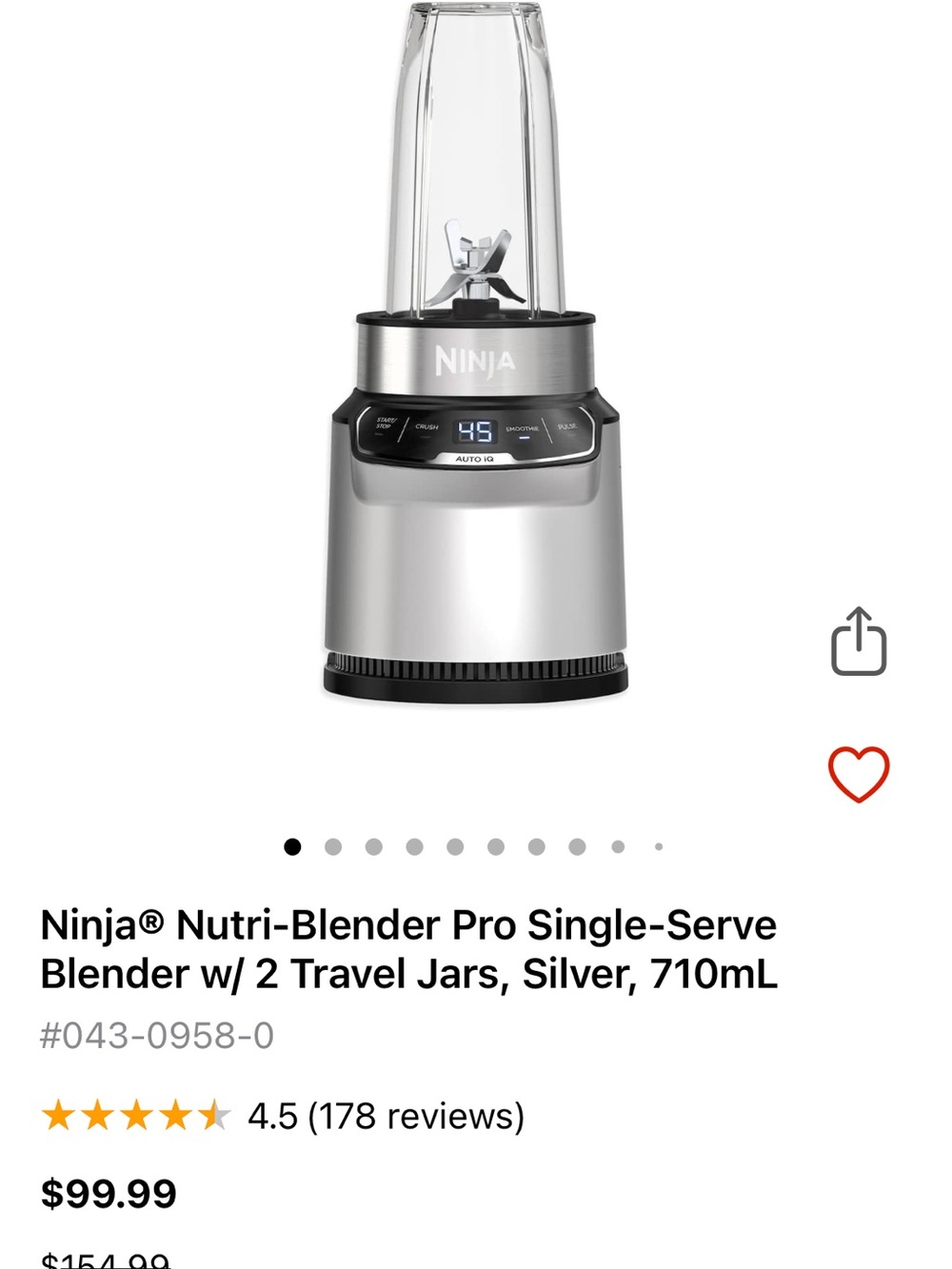 Ninja Nutri-Blender Pro Single-Serve Blender - Silver